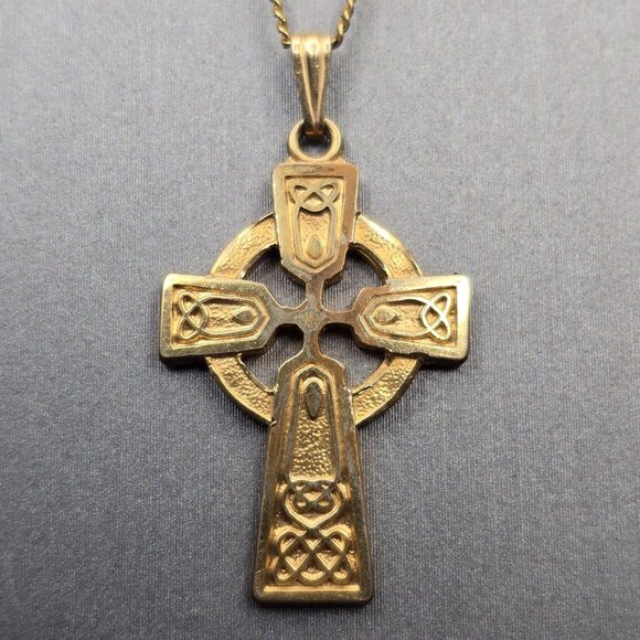 VTG Creed 14k Gold Filled Celtic Cross Pendant Necklace 18" Religious Jewelry - Picture 3 of 15
